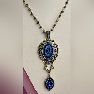 Sweet Romance peacock Czech glass necklace and earring set